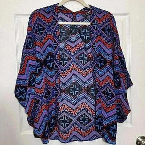 EXPRESS Geometric Purple, red and Turquoise Kimono Top | One size fits all